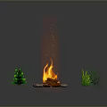 Wood And Stone Fire Pit With Circular Paved Ground Green Plants And Grass
