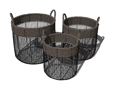 Practical Woven Storage Baskets with Handles Three Different Sizes for Home Organizing Solutions 3d model