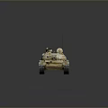 Sand Colored Military Tank With Turret Cannon Tracks Antenna And Yellow White Stripes