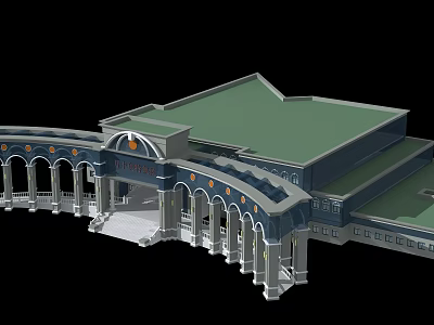 Classical Style Office Building With Arched Portico And Green Roof Design 3d model