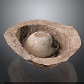 Handcrafted Rustic Ceramic Bowl with Textured Surface and Dome Shaped Center in Brown