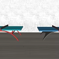 Modern Ping Pong Tables With Blue Tabletop Red And Black Frames In Indoor Setting