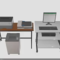 Efficient Office Workstation Setup With Wooden White Desks Printer Scanner Computer And Shredder 3d model