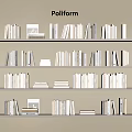 Neatly Arranged Books on Multiple Layered Bookshelves with Beige Wall Background