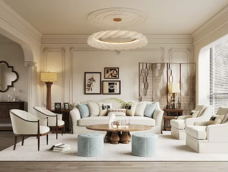 French Living Room Living Room Sofa Leisure Chair Coffee Table Side Table Corner Table Stool Table Lamp 3d model