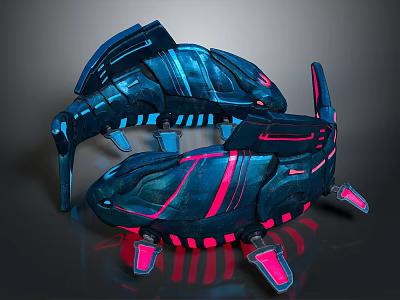 Futuristic Sci Fi Crab With Blue And Pink Glowing Mechanical Structure 3d model