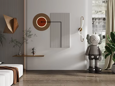 Contemporary Wall Decor Featuring Geometric Circular Brown Red Art Vertical Striped Panel Metal Accents 3d model