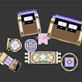 Pixel Style Furniture Set Including Sofa Chair Coffee Table Rug And Pink Bear Decor