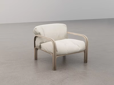 Modern Minimalist Accent Chair With Curved Light Wood Armrests And White Upholstered Seat 3d model