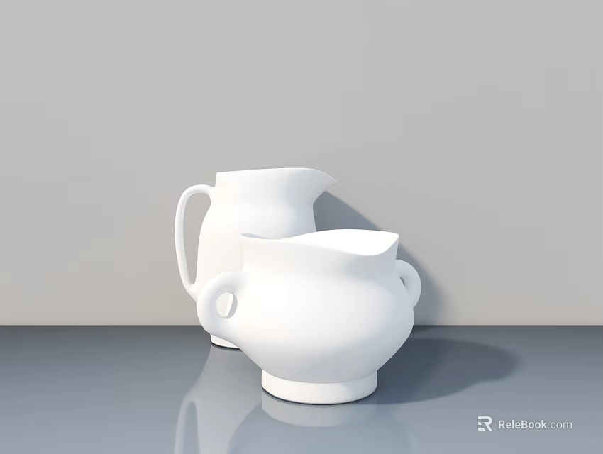 Modern Minimalist White Ceramic Tea Set on Gray Tabletop with Gray Background 3d model