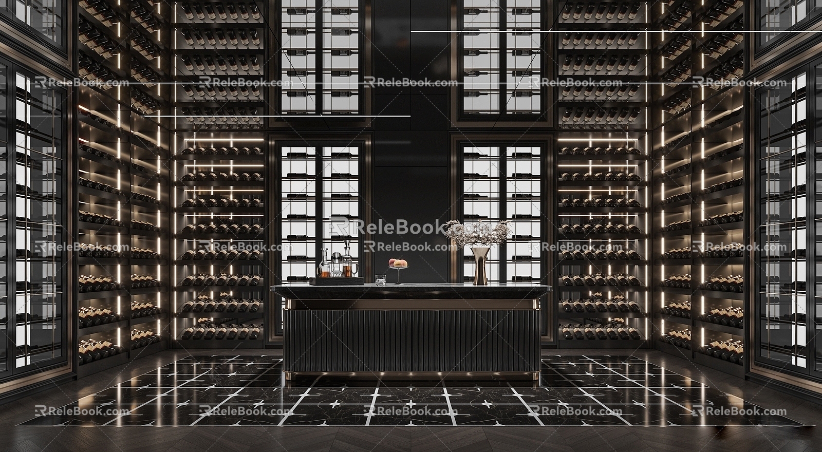 Modern Light Luxury Wine Cellar Italian Light Luxury Wine Cellar Cigar Room Wine Cabinet Wine Rack Bar Negotiation Room Wine Tasting Room 3d model