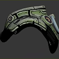 Green And Black Metallic Neck Tech Device With Hexagonal Texture And Circular Sensor