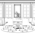 Elegant Round Wooden Dining Table Set with Upholstered Chairs and Wooden Cabinet with Decorative Vases