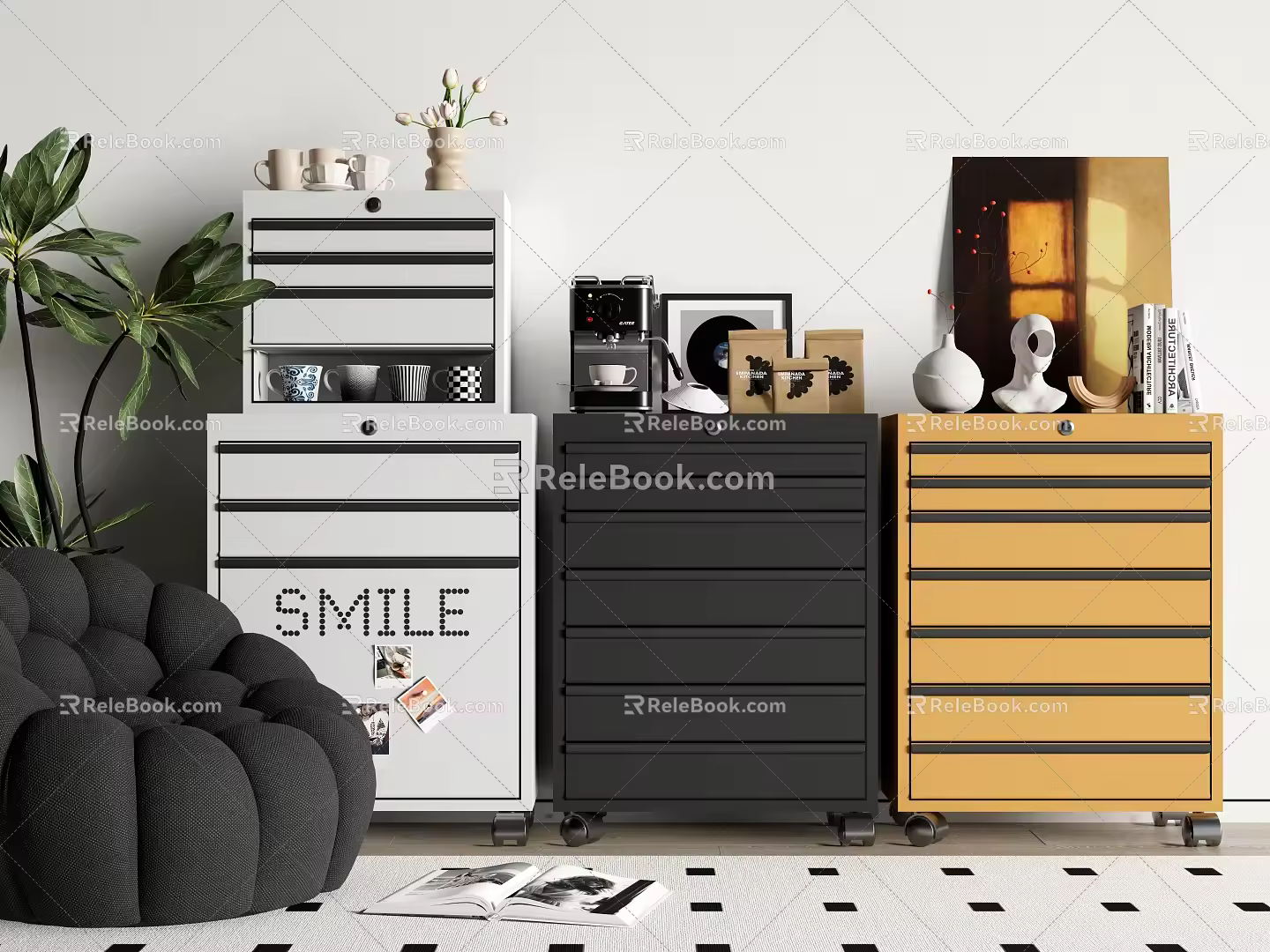 Modern Side Cabinet Tin Cabinet Storage Cabinet Coffee Machine Supplies Ornaments Combination 3d model