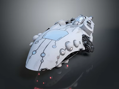 Futuristic Streamlined Mechanical Device With White Body Black Parts Circular Elements And Red Lights 3d model