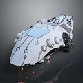 Futuristic Streamlined Mechanical Device With White Body Black Parts Circular Elements And Red Lights
