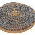 Garden Ornament Featuring Circular Mosaic Pattern With Gold Black Tiles And Radiating Design