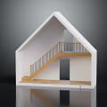 Wooden Staircase With Railing And Steps In House Model Interior Design