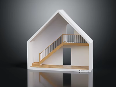 Wooden Staircase With Railing And Steps In House Model Interior Design 3d model