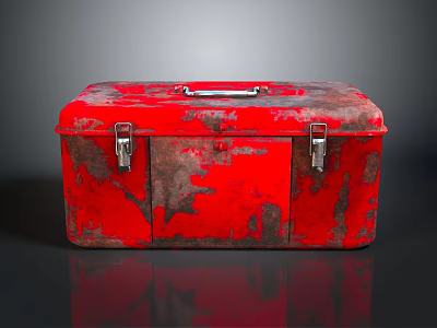 Red Rusty Metal Toolbox With Sturdy Latches And Handle For Storage 3d model