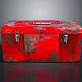 Red Rusty Metal Toolbox With Sturdy Latches And Handle For Storage