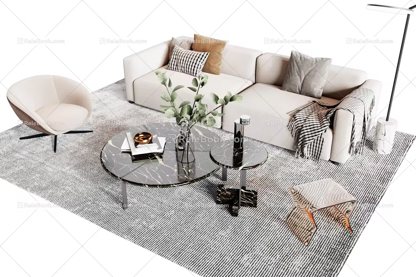 Modern Poliform Sofa Coffee Table Combination 3d model