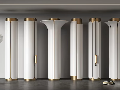 Stylish Modern White Columns With Gold Accents And Unique Shapes For Interior Decor 3d model
