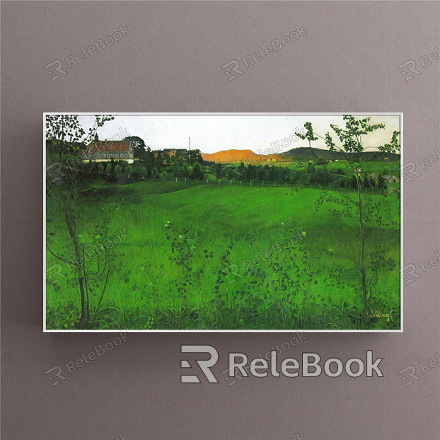 Modern landscape painting simple green living room natural light model