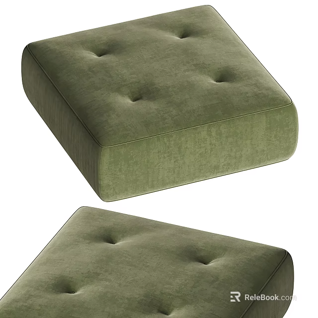 Pair of Green Velvet Tufted Ottomans with Soft Cushion for Living Room Styling 3d model 