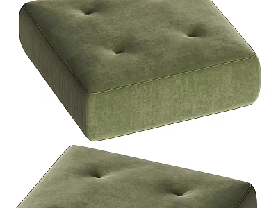 Pair of Green Velvet Tufted Ottomans with Soft Cushion for Living Room Styling 3d model