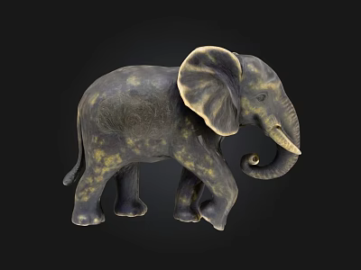 Artistic Elephant Sculpture In Walking Posture With Curled Trunk And Textured Body 3d model