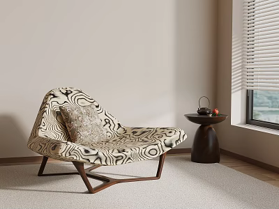 Single Sofa With Black White Wavy Pattern Wooden Legs And Side Table By Window 3d model
