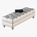 Light Colored Tufted Bench with Round Legs and a Book on Top 3d model