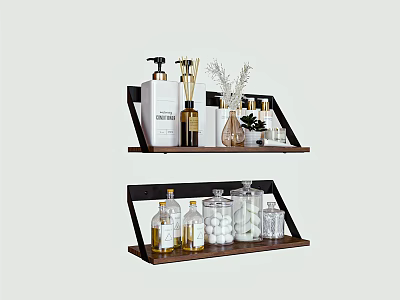 Bathroom Accessories Wall Mounted Shelves with Storage Bottles and Decorative Items 3d model