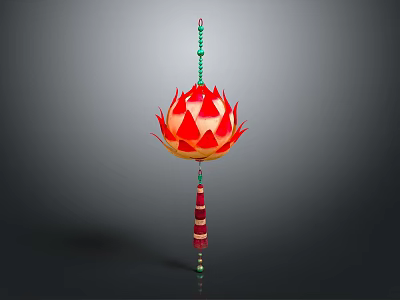 Red Lotus Shaped Clothing Accessory With Green Beads And Red White Striped Design 3d model