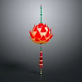 Red Lotus Shaped Clothing Accessory With Green Beads And Red White Striped Design