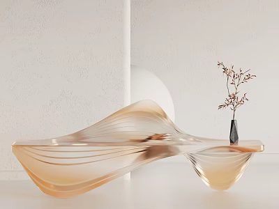 Golden Outdoor Chair With Wave Design And Vase On Minimalist Background 3d model