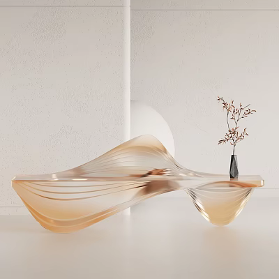 Golden Outdoor Chair With Wave Design And Vase On Minimalist Background 3d model