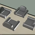 Four Gray Single Sofas Arranged Against Wall In Modern Indoor Living Space 3d model