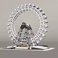 Creative Garden Ornament Featuring Ferris Wheel Model Metal Frame Colorful Cabins And White Base