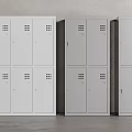 White and Gray Lockers with Multiple Doors Handles Small Grid Patterns Against Gray Wall Floor 3d model