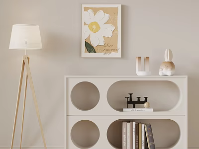 Cream Style Entrance Cabinet Side Cabinet Floor Lamp Hanging Picture 3d model