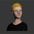 3D Model Man With Blonde Hair Blue Eyes And Black Shirt On Gray Background