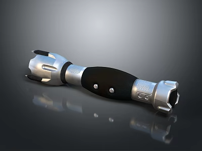 Futuristic Mechanical Weapon Featuring Silver Metal Body Black Grip and Detailed Design 3d model