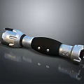 Futuristic Mechanical Weapon Featuring Silver Metal Body Black Grip and Detailed Design