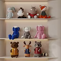 Colorful Plush Stuffed Animals With Various Designs Displayed On Lighted Layered Shelves