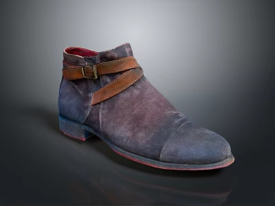 Fashionable Purple Suede Ankle Boots With Leather Straps And Red Lining 3d model