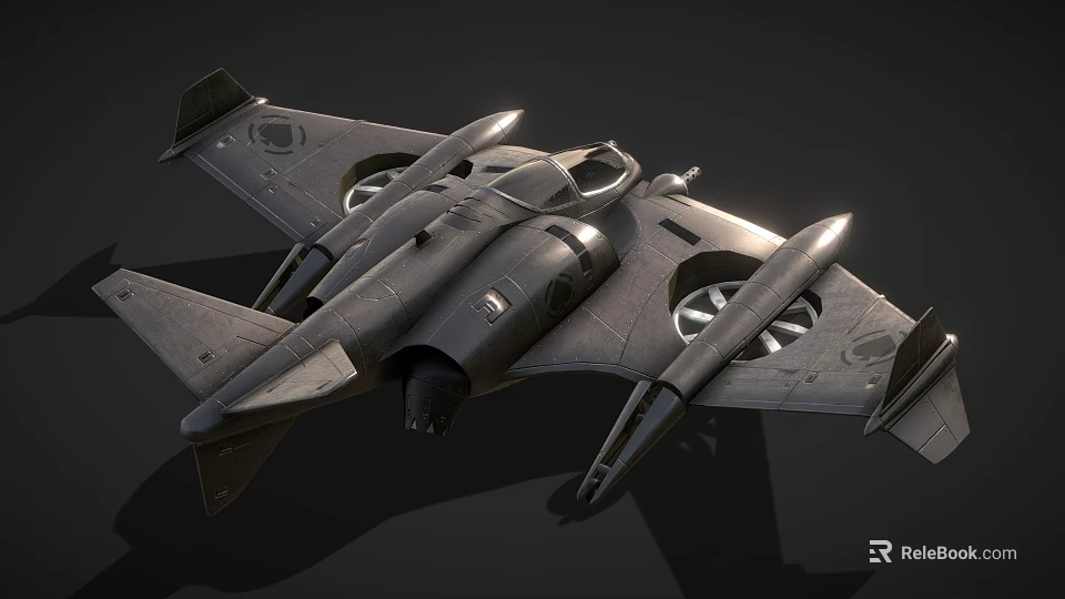 Futuristic Black Fighter Jet 3D Render Featuring Multiple Engines And Unique Wing Design 3d model