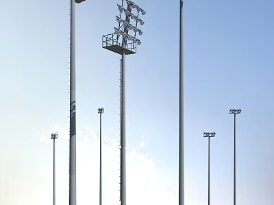 Outdoor Lights on Tall Poles Providing Bright Illumination in Open Outdoor Area 3d model