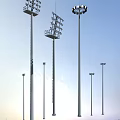 Outdoor Lights on Tall Poles Providing Bright Illumination in Open Outdoor Area